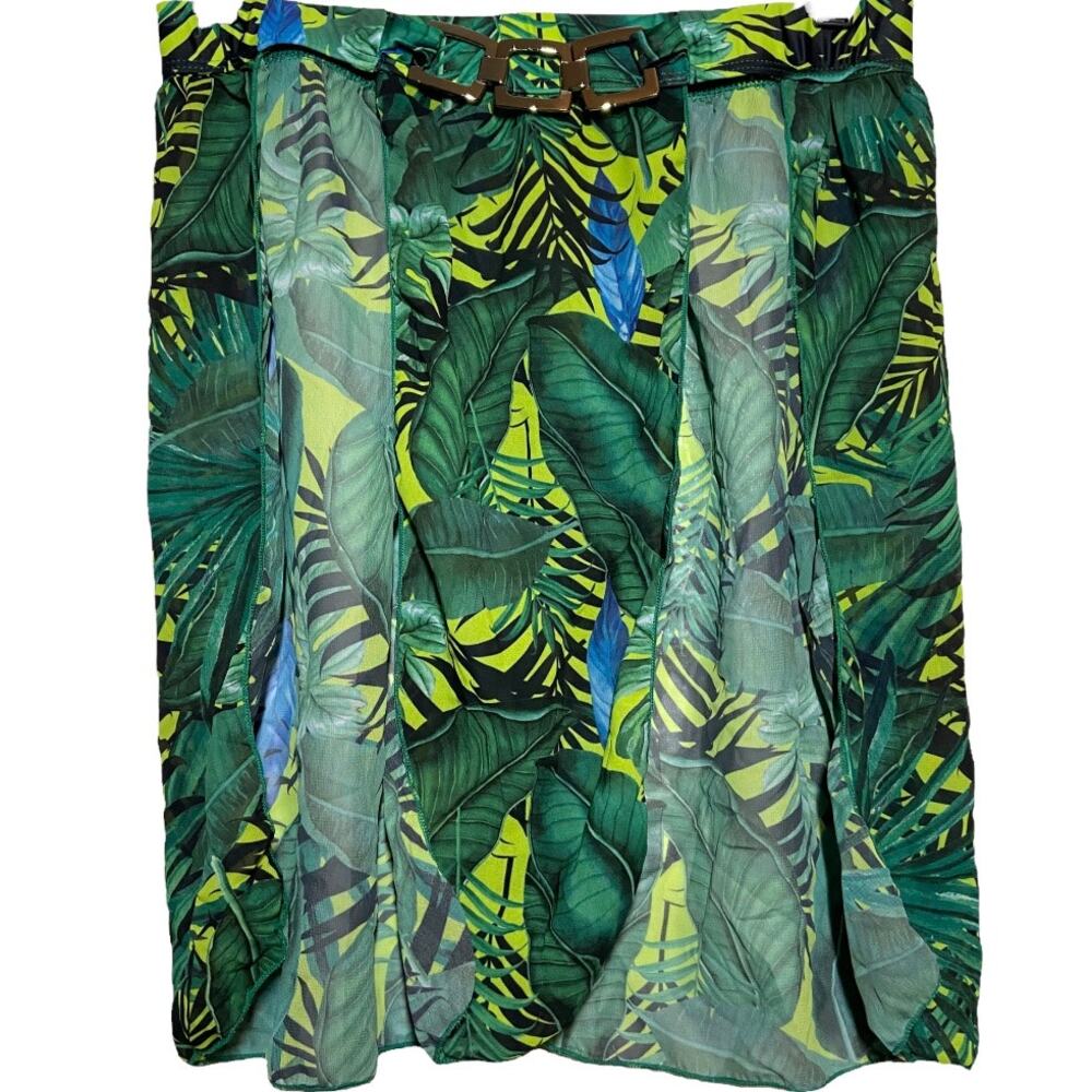Shein Bikini 3 Piece Set Coverup Skirt Triangle Palm Leaf Green Large